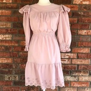 UNIVERSAL THREAD BLUSH PINK EYELET TRIM DRESS PUFF SLEEVE ELASTICIZED WAIST M